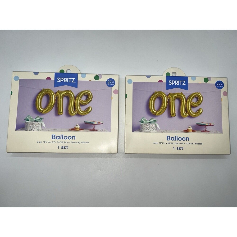 2 Packs of Spritz “one” Spellout Mylar Balloon Kits for 1st Birthdays in Gold